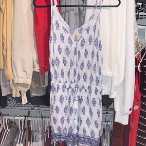Hollister White Romper with Blue Print
